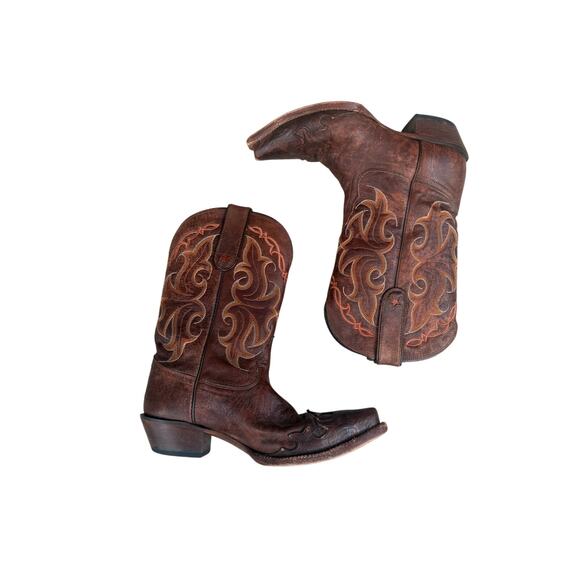 Tony Lama Shoes - Tony Lama VF6005 Women's Clay Santa Fe Leather Cowboy Boots Size 7 B Snip Toe